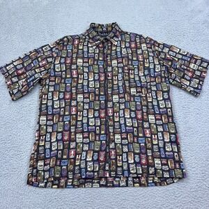 VTG Nicole Miller Mens Silk Shirt‎ XL Limited Edition Black AOP Coffee Button Up